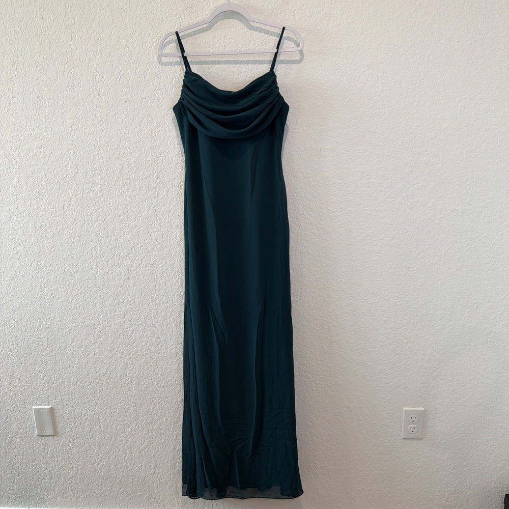 Lulu's Captivated Emerald Green Cowl Neck Long Maxi Dress Chiffon Size 6